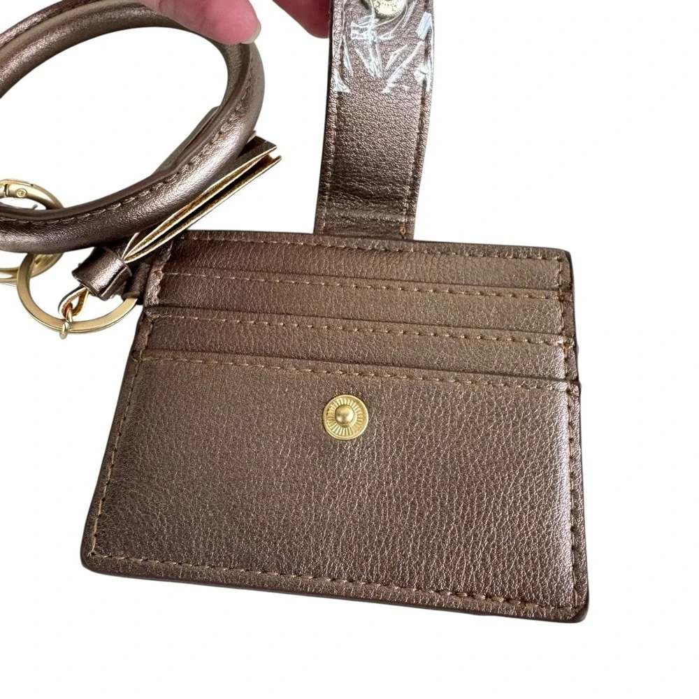 Chico's NWT Metallic Bronze Faux Leather ID Card Holder Wristlet
